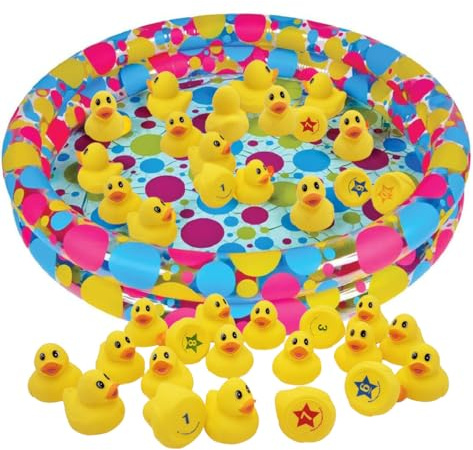 The Dreidel Company Duck Pond Matching Game Includes 20 Ducks with Numbers and Shapes and 3' x 6 Inflatable Pool, Memory Game, Water Outdoor Game for Children, Preschoolers, Birthday Party, Carnival