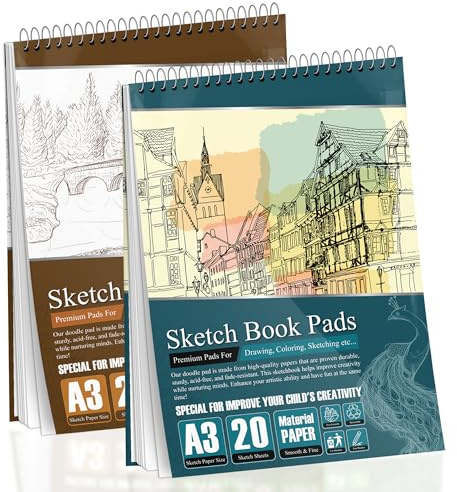 G4GADGET Sketchbook – 2 Pack Wiro Bound Drawing Pad | 170 GSM Thick Art Paper for Sketching, Painting & Drawing | Sketch Book for Artists, Students & Kids (A3)