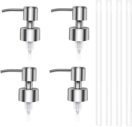 4 Stück Edelstahl Seifenpumpe, Gewinde Flasche Seifenspender, Seifenpumpen Ersatzspender, Seifenpumpen Spenderkopf, Pumpenkopf für Flaschen aufschrauben, für Körperseife Flüssigseife Lotionen