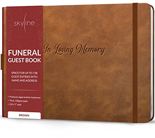 Skyline Funeral Guest Book for Memorial & Funeral Services – in Loving Memory Guest Sign in Book for Funerals – 738 Guest Entries with Name & Address, 129 Pages, Hardcover, 10x7″ (Brown)