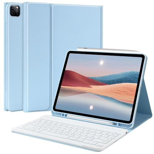 TQQ Funda para iPad Air de 13 Pulgadas (M3/M2, 2025/2024) y Pro de 12.9 Pulgadas con Teclado, Funda para Teclado para iPad Pro de 12.9 Pulgadas de 6ª/5ª generación, con Soporte para lápiz para iPad