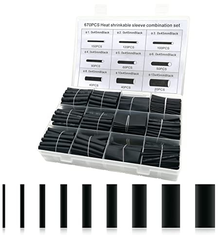 Schrumpfschlauch Set, iMeistek 670 Stück Schrumpfverhältnis 2:1 Elektrische Kabelhülle Schlauch-Kit für Reparaturen, Löten, Automobilverkabelung (9 Größen Schwarz)