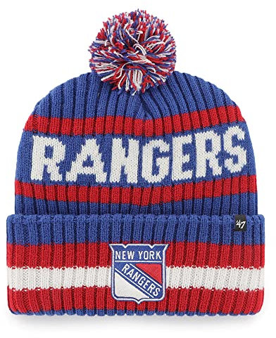 47 NHL Mütze für Erwachsene, Team-Farbe, offizielles Lizenzprodukt, Bering, Sport, Strickmütze mit Bommel, für kaltes Wetter, New York Rangers, Blau, New York Rangers, Einheitsgr��e