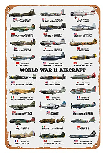 Retro Fighter Poster Metal Tin Sign World War II Aircraft Military Fans Poster Vintage Metal Plaque Wall Decor Gift For Bathroom Restaurant Farm Bedroom Cafe School 12x16 Inch