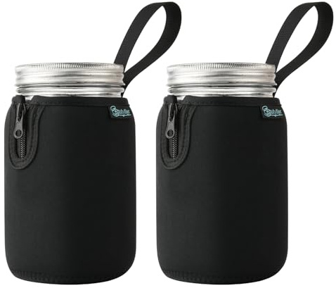 Beautyflier Mason Jars 32oz Wide Mouth Sleeve Regular Mouth Mason Jars Insulators Drinking Glass Coolers Sprouting Jars Blackout Sleeve (Black)