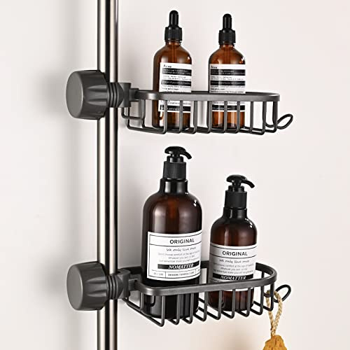 Hoomtaook Shower Caddies No Drill, 2Pcs Metal Bathroom organiser Tray,Shower Soap Holder and Shampoo Storage Rack, Kitchen Sink Tidy Organiser for 18-25mm Shower Rail, Grey