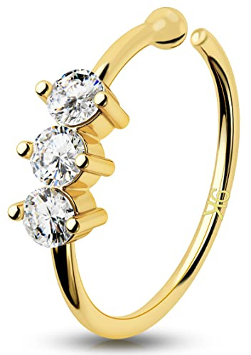 OUFER 9ct guld piercing näsa näsa ring ring ring 20G 0,8 mm solid nostril ring 2 mm CZ brosk örhänge ring helix hoop tragus rook brosk smycken dam gåva 8 mm, 8 mm, Metall