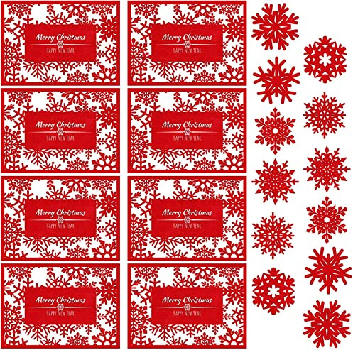 KAHEIGN 12Pcs Weihnachtstischset Weihnachten Tischsets mit Untersetzer, Merry Christmas & Happy New Year Tischsets mit Schneeflocken Untersetzer für Haushaltstischset Weihnachtsdeko