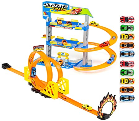 MOLTO | 3 Stockwerke Parkhaus mit Doppelschleife und Zubehör + 10 Autos enthalten | Spielzeugauto | Kinderspielzeug | 3 Jahre alt