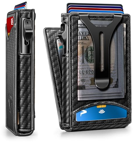 BULLIANT Men Wallet,Magnetic Metal Wallet Money Clip 9Cards Pop-up Access RFID Blocking