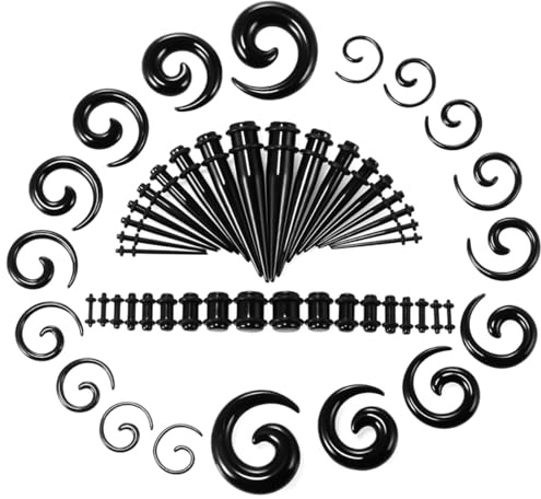 Tiardey Ohr-Stretching-Set, 54 Stück, Ohrdehner, 14 G–00 G, konisches Schneckenohr aus Acryl, 1,6–10 mm