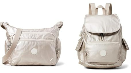 Kipling Damen City Pack Rucksack, Silber (Metallic Glow), 27x33.5x19 cm (B x H T) EU Damen Gabbie' Tasche, Silber (Metallic Glow), 35.5 x 30 18.5 cm EU