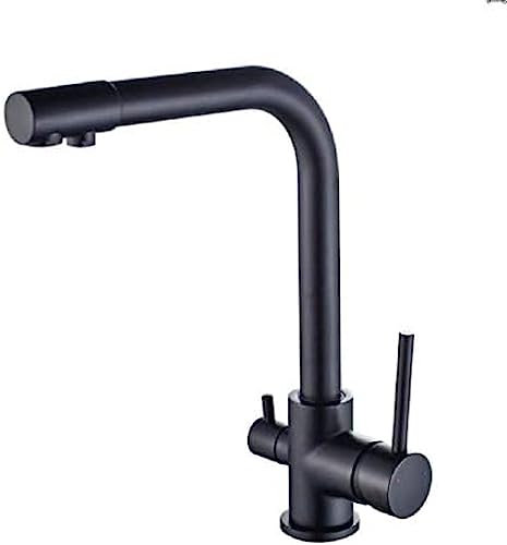 Mezclador De Cocina Giratorio, Fregadero Frío Y Caliente, Dos Grifos De Agua Potable, Esmerilado Negro