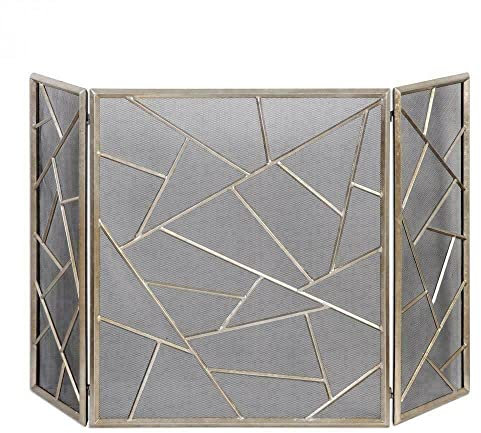 Kaminschirme, moderner geometrischer Abstrakter Kamin-Kaminschirm, Antik-Silber-Eisen-Metall-Kaminschirm, Flache Kaminschirme