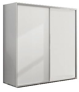 BM-Möbel Großer Kleiderschrank mit Schiebetür - mit Einlegeböden und Kleiderstange - für Garderobe, Schlafzimmer - Freistehend - Geräumig - Grifflos - Modern - Weiß - 230 cm B, 245 cm H