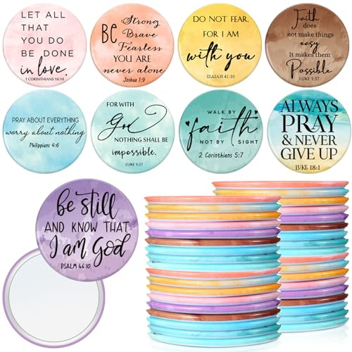 GlikCeil 36 Pcs Mother's Day Christian Gift Bulk Christian Compact Mirror for Women Inspirational Bible Verse Pocket Mirrors Mini Purse Makeup Mirror Religious Church Gift for Women Mom Church VBS