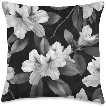 Floral Cute Black Rhododendron Flower Throw Pillow