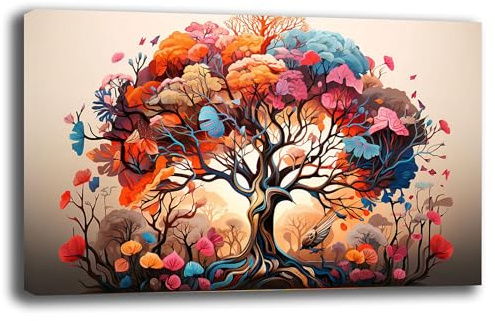 Printerland Quadro Moderno soggiorno ALBERO della VITA Astratto colorato Quadri moderni da Parete XXL grande Stampa su tela Canvas Decorazione Murale muro Arredo Camera da letto Salone (3, 50x100 cm)