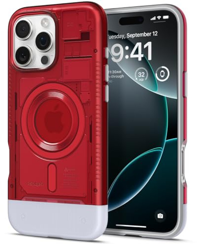 Spigen Classic C1 MagFit Case for iPhone 16 Pro Max, Compatible with MagSafe Accessories - Ruby