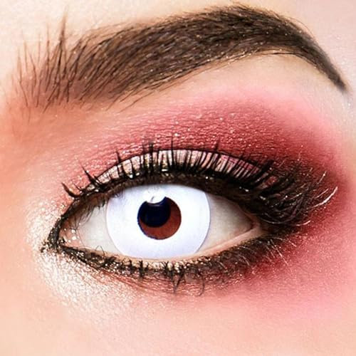 Farbige Kontaktlinsen Jahreslinsen Vampir 1 Paar weiße Crazy Fun White Out Perfekt zu Karneval, Fasching oder Fasnacht mit Kontaktlinsenbehälter (White Out, 14.5mm, 0, Dioptrien)