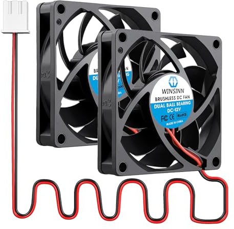 WINSINN 70mm 12V Fan - Dual Ball Bearing 4500 RPM 7015 Cooling Fan Replacement for PC/Computer Case/CPU Cooler, 30cm Cable with XH2.54-2PIN, Brushless 70x15mm (2Pcs)