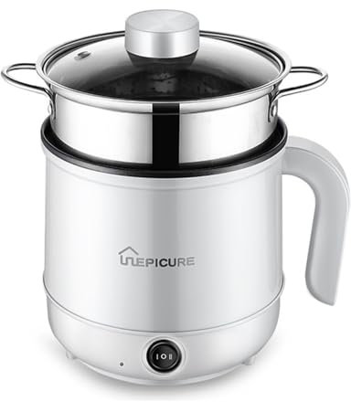 YIWEOG Dormitorio Piccola pentola elettrica pentola elettrica Multifunzione pentola elettrica per Studenti pentola Calda Antiaderente (con Adesivo Autoadesivo 5 * 3 cm) Bianco Standard Europeo