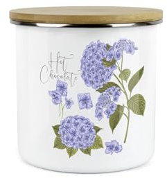 Purely Home Hydrangea Flowers Hot Chocolate Storage Canister - Purple Floral Metal/Enamel Medium Kitchen Hot Drinks Storage Container
