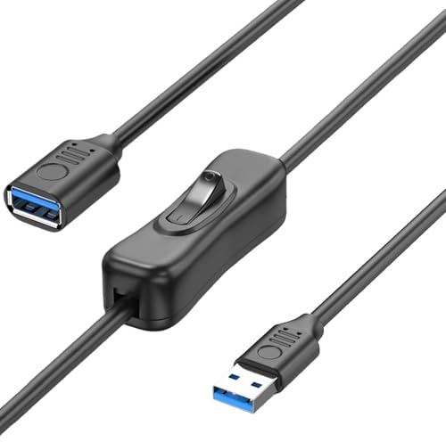 LHSDMOAT USB 3.0-Switch-Kabel 1 m, USB Typ A Stecker auf Buchse 5 Gbps Verlängerungskabel für Datenübertragung mit Ein-/Ausschalter