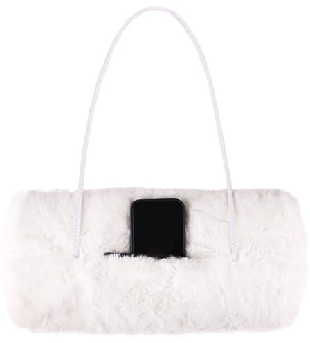 Winmany Kunstfell-Handmuffs für Damen, Winter, weicher Plüsch-Handwärmer-Beutel mit Außentasche für Handy, Schlüssel, Münzen, kleine Gegenstände, weiß, One size