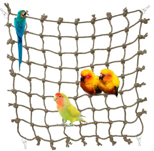 CQJ Papagei-Kletternetz Dschungelfieber-Seil – Spielzeug für Kleintiere wie Wellensittiche, Liebesvögel, Finken, Nymphensittiche, Conures (Größe L: 60 x 60 cm)