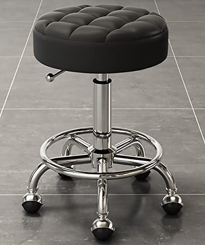 Verstellbarer drehbarer Schönheitssalon-Stuhl mit Rollen und Fußstütze, ideal für Nageltechniker, Friseure und Heimbüros, Schwarz