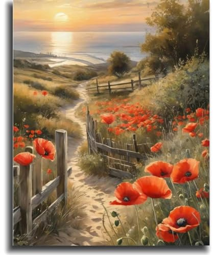 vooiceofco Malen Nach Zahlen Erwachsene Landschafts Faltenfreie Leinwand mit 3 Pinseln Acrylpigment DIY Ölgemälde Leinwand Set 40X50CM Rahmenlos