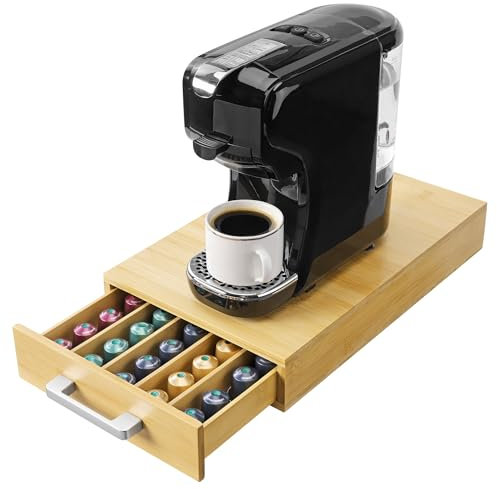 Navaris Porta Capsule Caffè - Porta Cialde in Bambù - Portacialde da Caffè a Cassetto con Separatori Rimovibili - Organizer Portacapsule per Cucina e Caffetteria