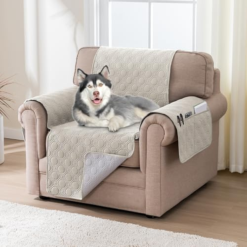 BellaHills 100% Wasserdicht Sofa Überzug Sofaschoner 1 Sitzer(51x55cm), Sofa Cover Überwurf Couch Überzug Anti-rutsch Sofaschutz, Französische Eiche