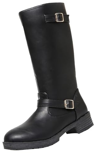 Generico Botas de mujer altas con tacón Texano Western Botines de Equitación Botas Texanas Camperos Botas de vaquero Vaquera Botas Botas de Mujer Botas de Punta Tacón Medio Botines, Negro , 35 EU