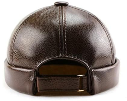 WENH Männer Rindsleder Leder Hut Mode Vermieter Hut Männer Straße Trendy Hip-hop Hut Caps Krempe Melone Kappe Mützen for männer(Brown,58-59cm)