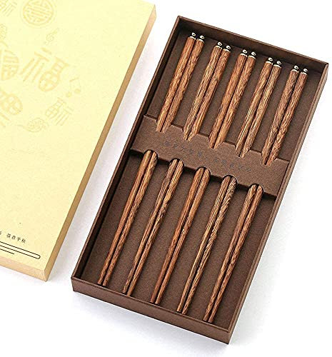 OWOHYG Bacchette riutilizzabili Bacchette Giapponesi Bacchette in Metallo 5 Paia Bacchette riutilizzabili Set Regalo, Bacchette Cinesi in Legno Naturale con Scatola Fatta a Mano Lavabili(B)
