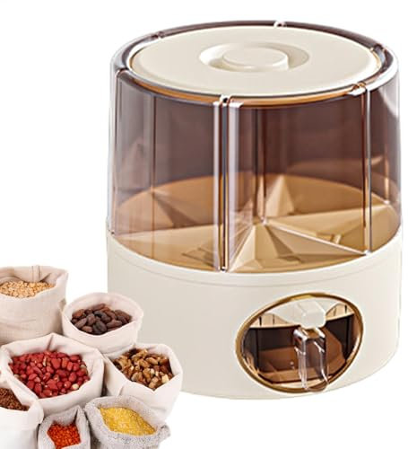 Grain Storage Container Dispenser - 6-Grid Rice Dispenser for Home - Multi-Compartment Rice Storage Organizer - Kitchen Storage Bucket with One-Click Output for Efficient Food Management