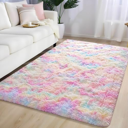 AIMECO Tapis à poils longs et moelleux 200X200cm, tapis en peluche coloré pour chambre à coucher, chambre d'enfant, salon et salon, tapis à poils longs idéal pour les enfants et les animaux