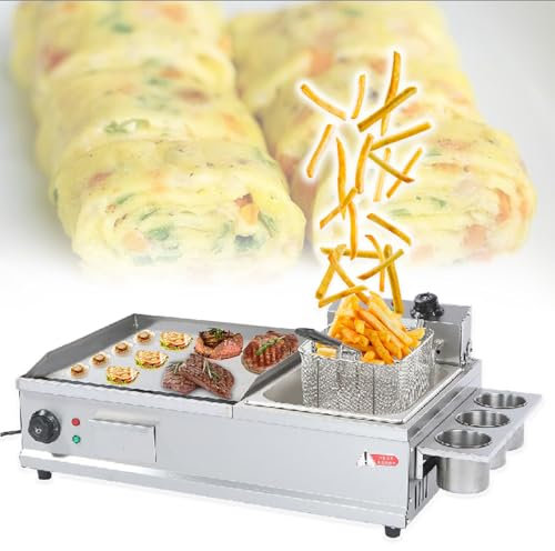 QUSYZD Piastra elettrica per Pancake con friggitrice, Piastra elettrica Commerciale con griglia per condimenti, Padella per Colazione con griglia Piatta, S,S