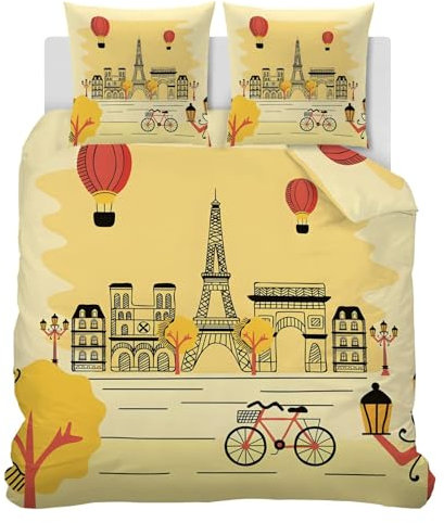 YZQGLHP Eiffelturm Bettwäsche 220x240 Gelb, Wendebettwäsche & Zimmer Deko, Weiche Microfaser Bettbezug Set 2 Teilig, 2 Kissenbezug 80x80, mit Reißverschluss