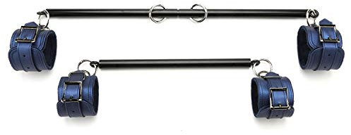 Spreader Bar Heavy Duty Stainless Steel Expandable bluen Exercise Leg Bar Home Gym with 4pcs Blue Plush Adjustable Straps,Sports Aid Training Fitness Gear Pilates Aid Kit ﻿
