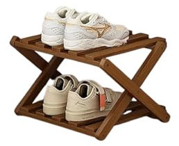 Zapatero estrecho de bambú de 2 niveles, plegable, color nogal, para entrada, pasillo, perfecto para espacios pequeños y decoración del hogar