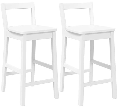 vidaXL Sgabelli da Bar 2 pz Bianchi in Legno Massello di Hevea, Sedia, Sgabello da Bar da Cucina, Sedia da bistrot, Sgabello da Bar per la Colazione