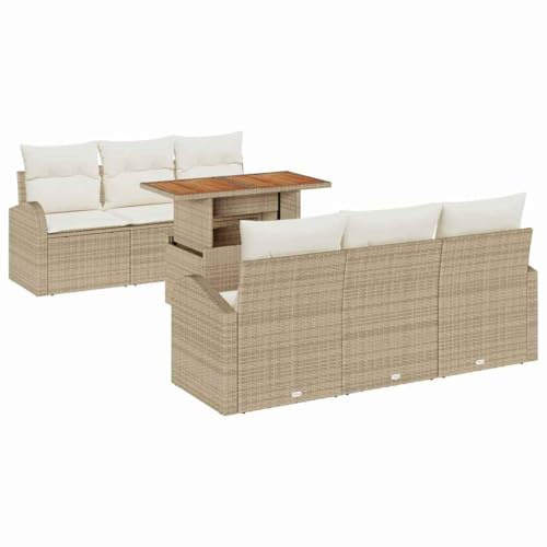 vidaXL 7-delat trädgårdsoff-set med kuddar Beige Poly Rattan