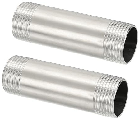 PATIKIL 304 Stainless Steel Pipe Fitting, 2 Pack 1 BSP Male x 1 BSP Male Threaded 4 Length Nipple Cast Pipe for Extending Piping, Silver