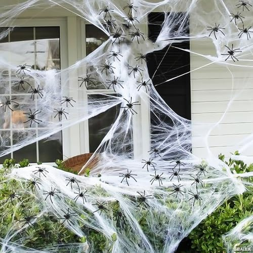 Wanheart Ragnatele Decorazioni di Halloween, 60 ragni finti in plastica + 200 g ragnatele decorazioni di Halloween, ragnatele elastiche per feste di Halloween copertura 1200 sft
