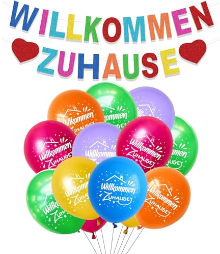 Willkommen Zuhause Deko mit Herzlich Willkommen Girlande und Luftballons, Herzlich Willkommen Zurück Ballon Bunte, Welcome Home Party Deko, Welcome Back Ballons für Babyshower,Hochzeit, Familie Partei