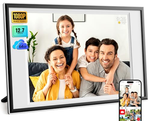 Frameo Digital Picture Frame 12.7'' 64GB Photo Frame, 1440 * 1080P IPS Touch Electronic Picture Frame, Auto-Rotate Tabletop&Wall Mounted,USB&SD Card, Sharing Photos/Videos via Free App from Anywhere