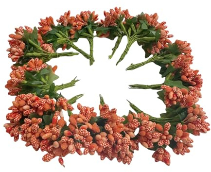 144 pièces Mini étamines artificielles de fleurs orange et tiges souples, 20mm petites baies pour bricolage faire pinces à cheveux de mariée, dessus de gâteau, corsage de poignet boutonnière, anneaux